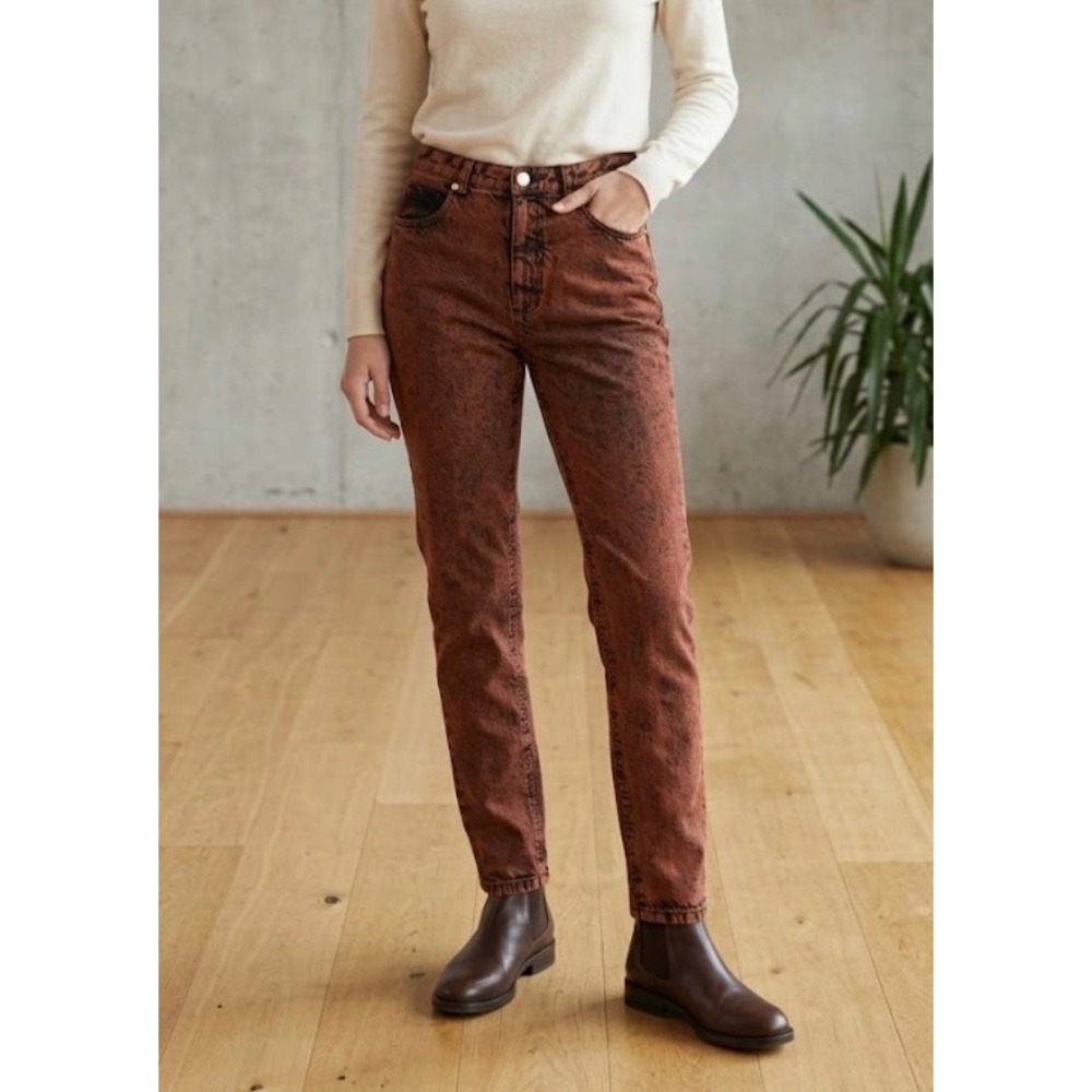Rachel Comey Rust Orange Black Acid Wash High Rise Slim Straight Jeans NY